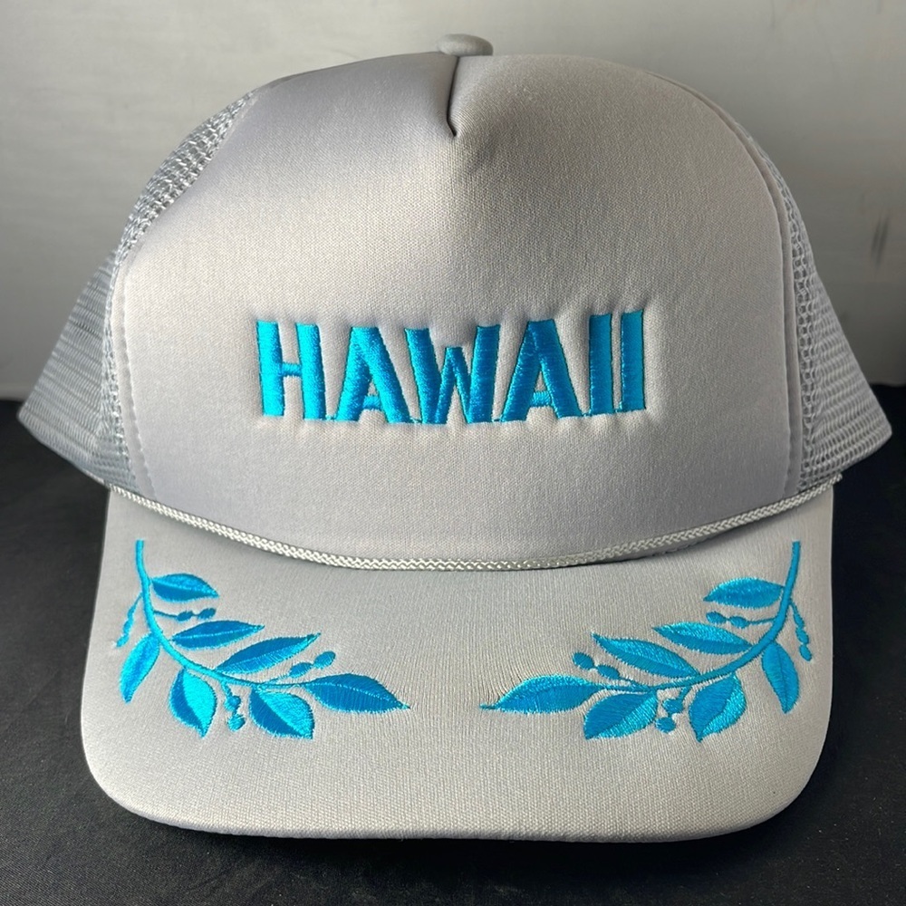 Hawaiian Headwear Hawaii Trucker Hat Gray Blue Mesh Snap Foam‎ Cap Vintage Style